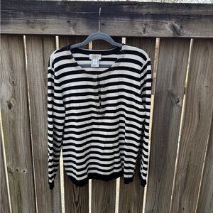 Talbots Black and White Striped Sweater